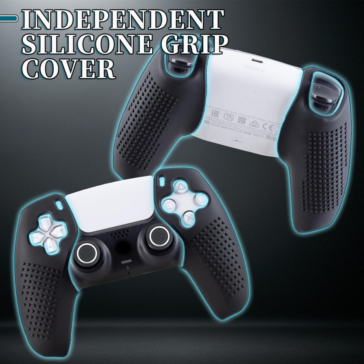 SoAegis Split Anti-Slip Controller Skin Set, with 2 Thumb Grips & 2 Elevated Base, Individually Silicone Grip Controller Case for PS5 DualSense