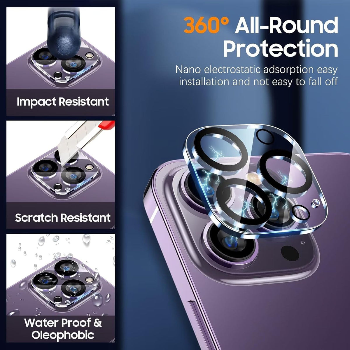 UniqueMe [3 Pack Compatible for iPhone 14 Pro Max/iPhone 14 Pro Camera Lens Protector Tempered Glass,[Case Friendly][Scratch-Resistant][Night Shooting Mode] - Clear