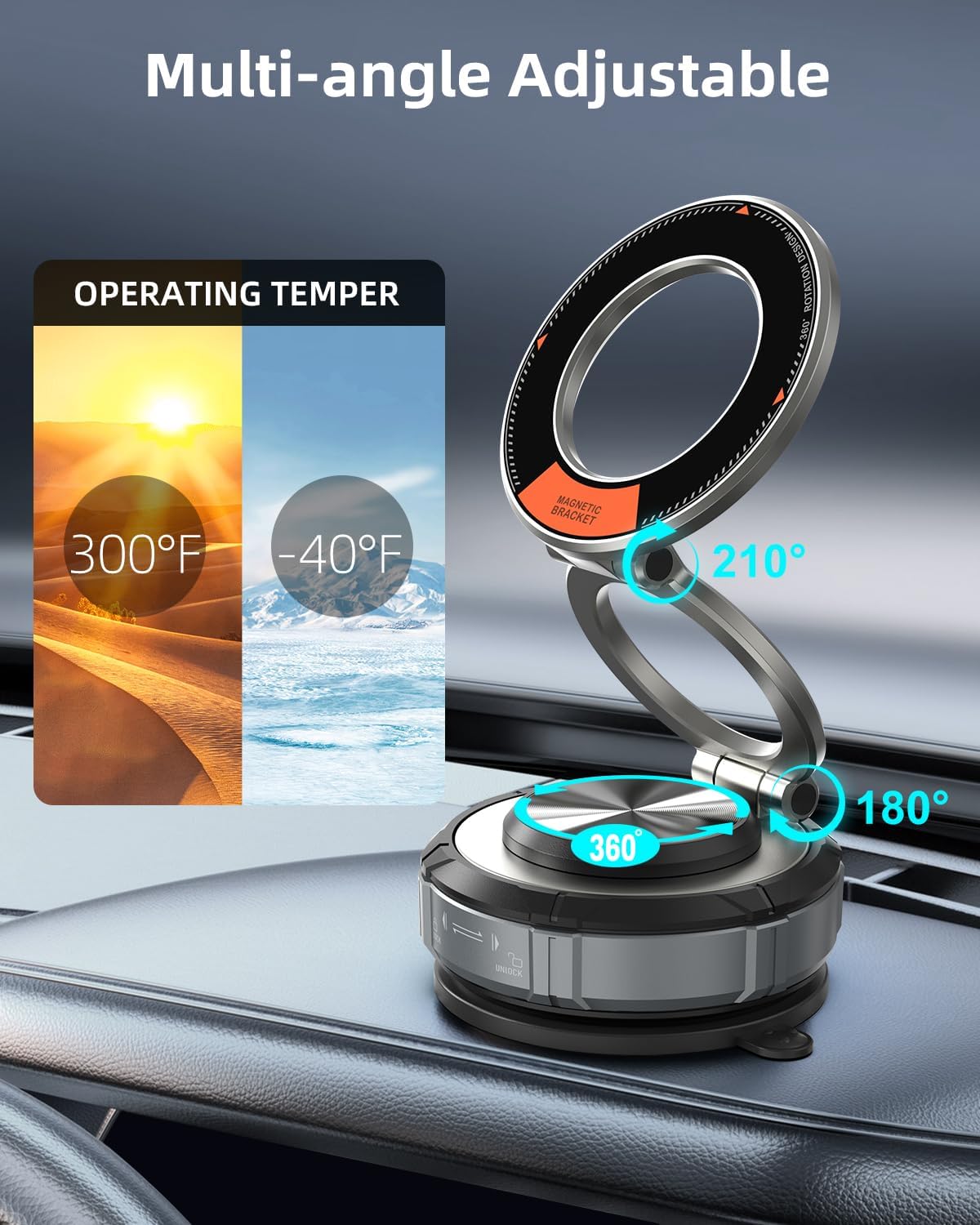 360° Adjustable Vacuum Suction Bracket For MagSafe Car Mount,Zinc Alloy Vacuum Magnetic Phone Holder,Cell Phone Holders For Car/Home/Travel,Suction Car Mount For iPhone 16/15/14/13/12/Android