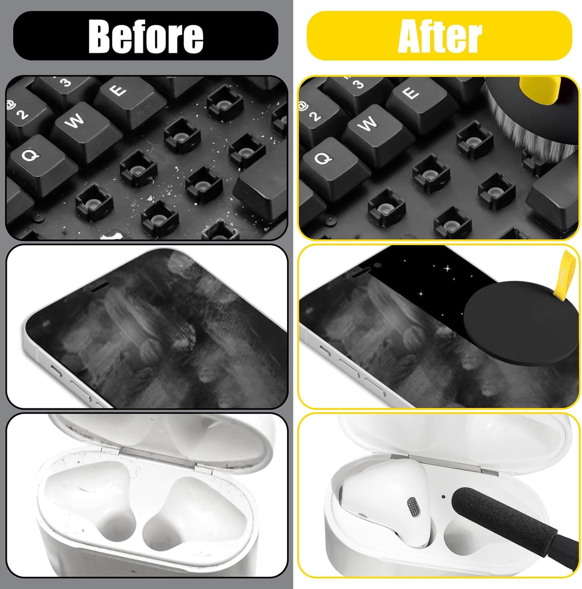 walrfid 2pcs Computer Keyboard Cleaner Kit, Laptop Screen Cleaning Spray for iPhone AirPod Phone MacBook iPad, 20-in-1 Electronic Clean Brush Tool for Earbud iPod Monitor TV Earphone Camera, Black