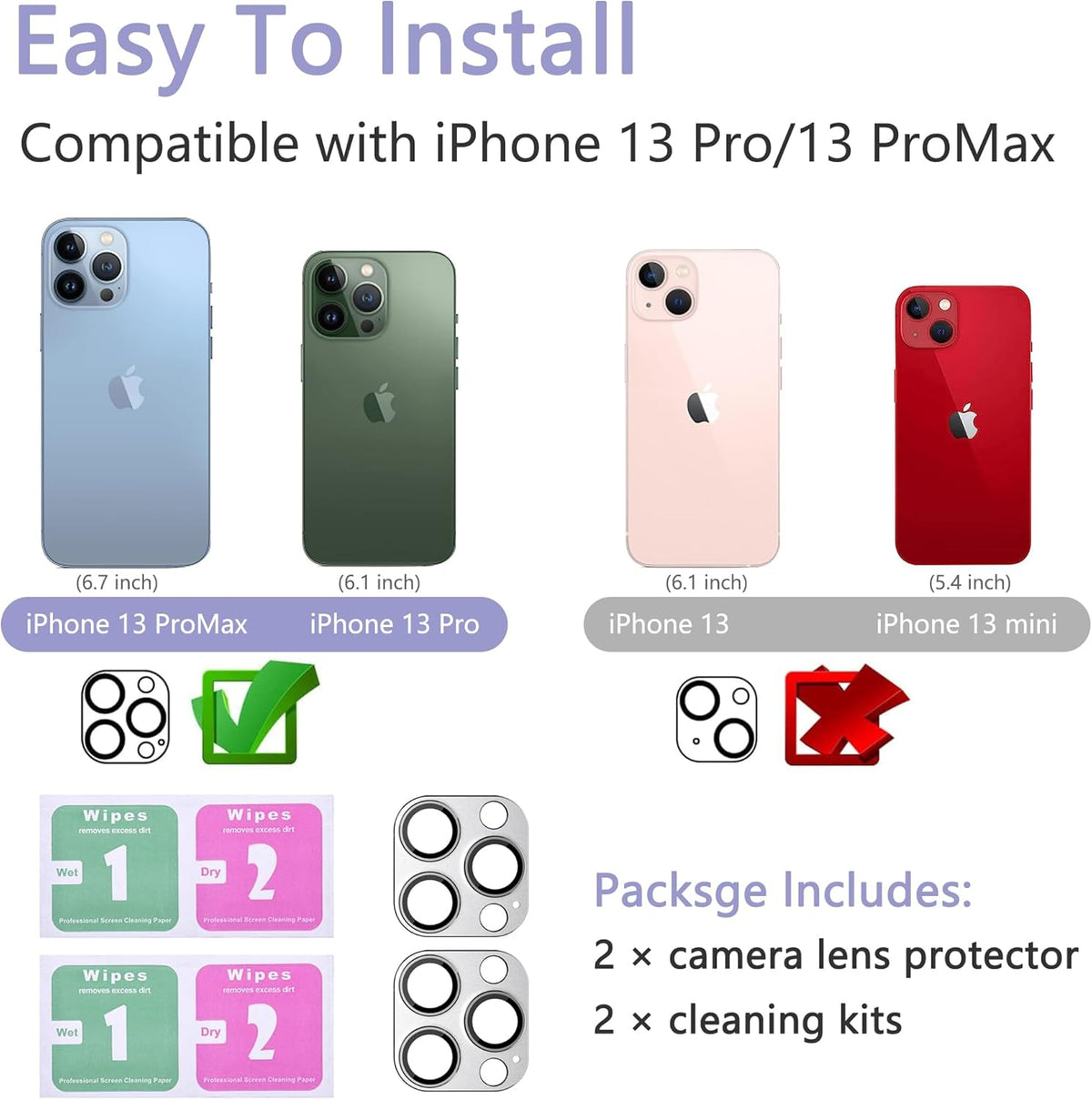 2 Pack Camera Lens Protector for iPhone 13 Pro/iPhone 13 Pro Max,[Not Easy to Breakn ] AR Tempered Glass Strong Adsorption Metal Camera Cover Screen-Silvery