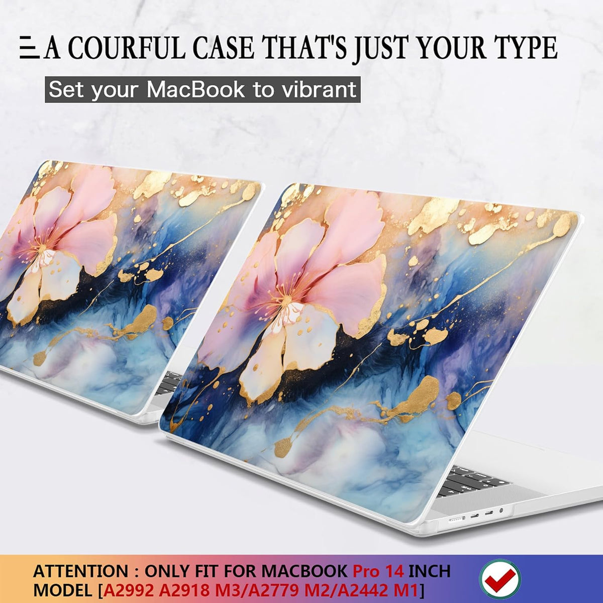 CISSOOK Plastic Hard Shell Compatible with MacBook Pro 14 inch Case 2024 2023 2022 2021 Release, M4 A3112 A3185 A3401 M3 A2918 A2992 M2 A2779 M1 A2442 Pro/Max Chip, Marble Flower
