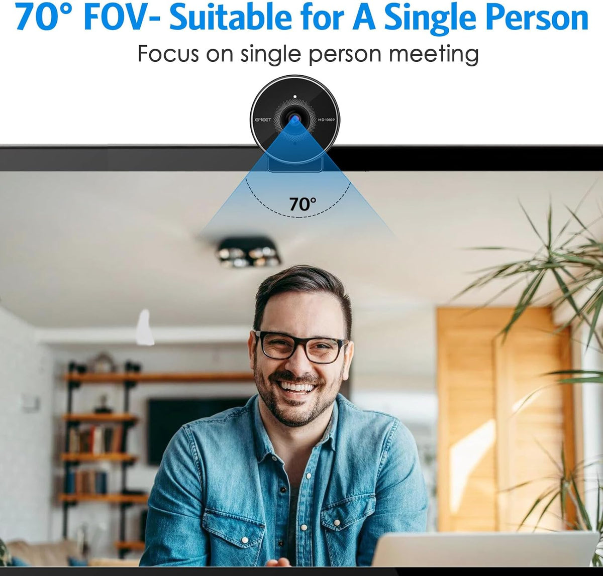 EMEET C955 Webcam for PC, 1080P Webcam with Microphone&Privacy Cover, Auto Light Correction, 70° FOV for Personal Use, Plug&Play Web Cam Protect Data, Perfect for Office Professionals&Remote Workers