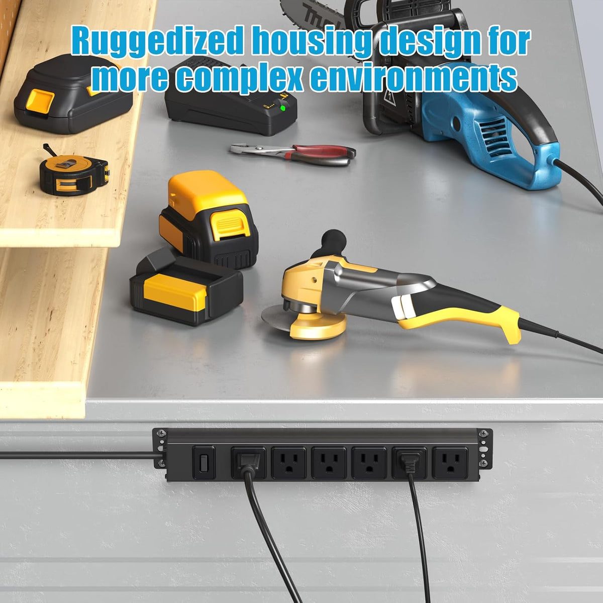 HHSOET 6 6FT Wall Mount Magnetic Power Strip, Under Desk Outlet Mountable Socket, Metal Long Heavy Duty Surge Protector