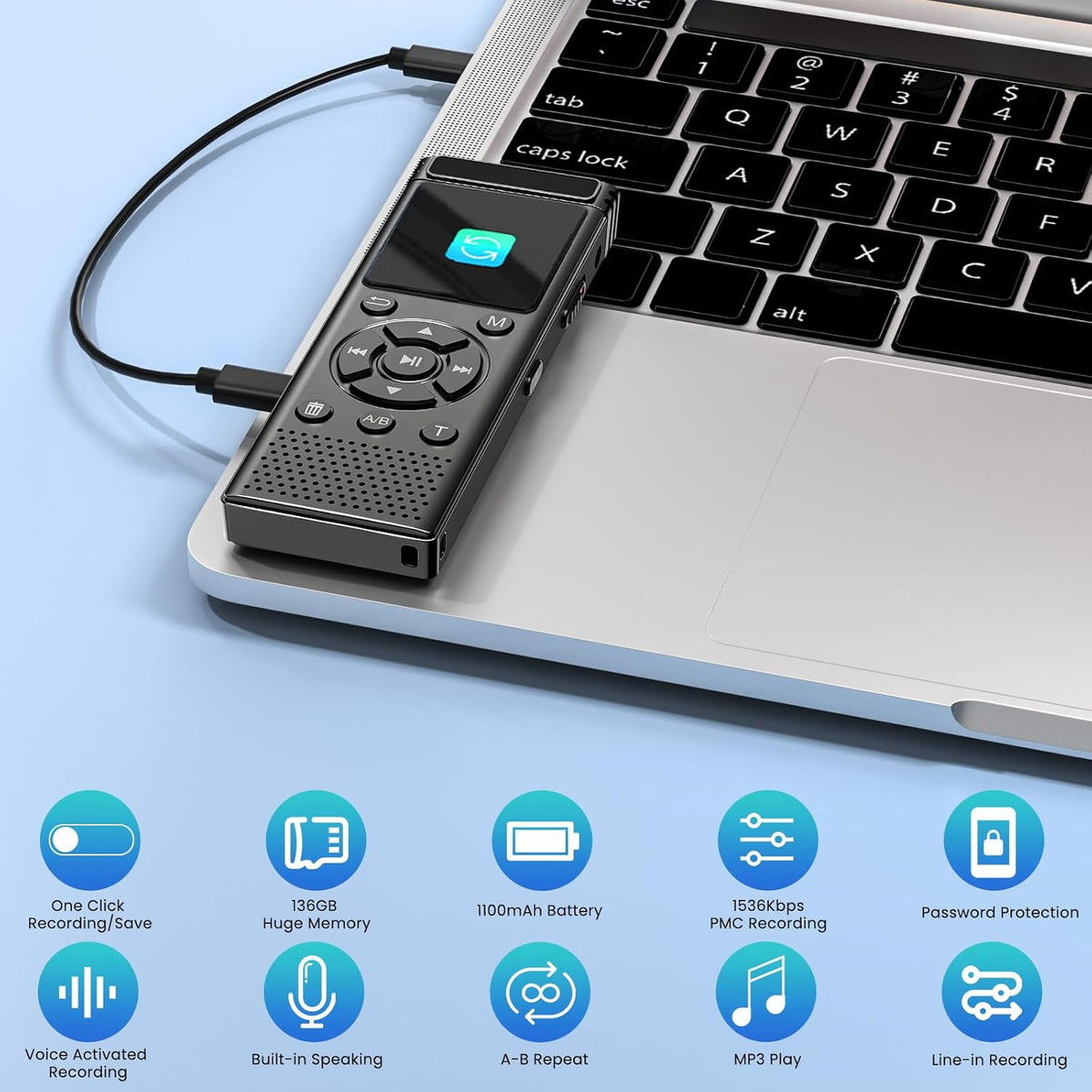136GB Digital Voice Recorder with Playback,9000 Hours Audio Recording Device,Voice Activated Recorder with Noise Reduction,A-B Repeat,Mp3 Player and Password for Lectures Meeting/Classes/Interviews