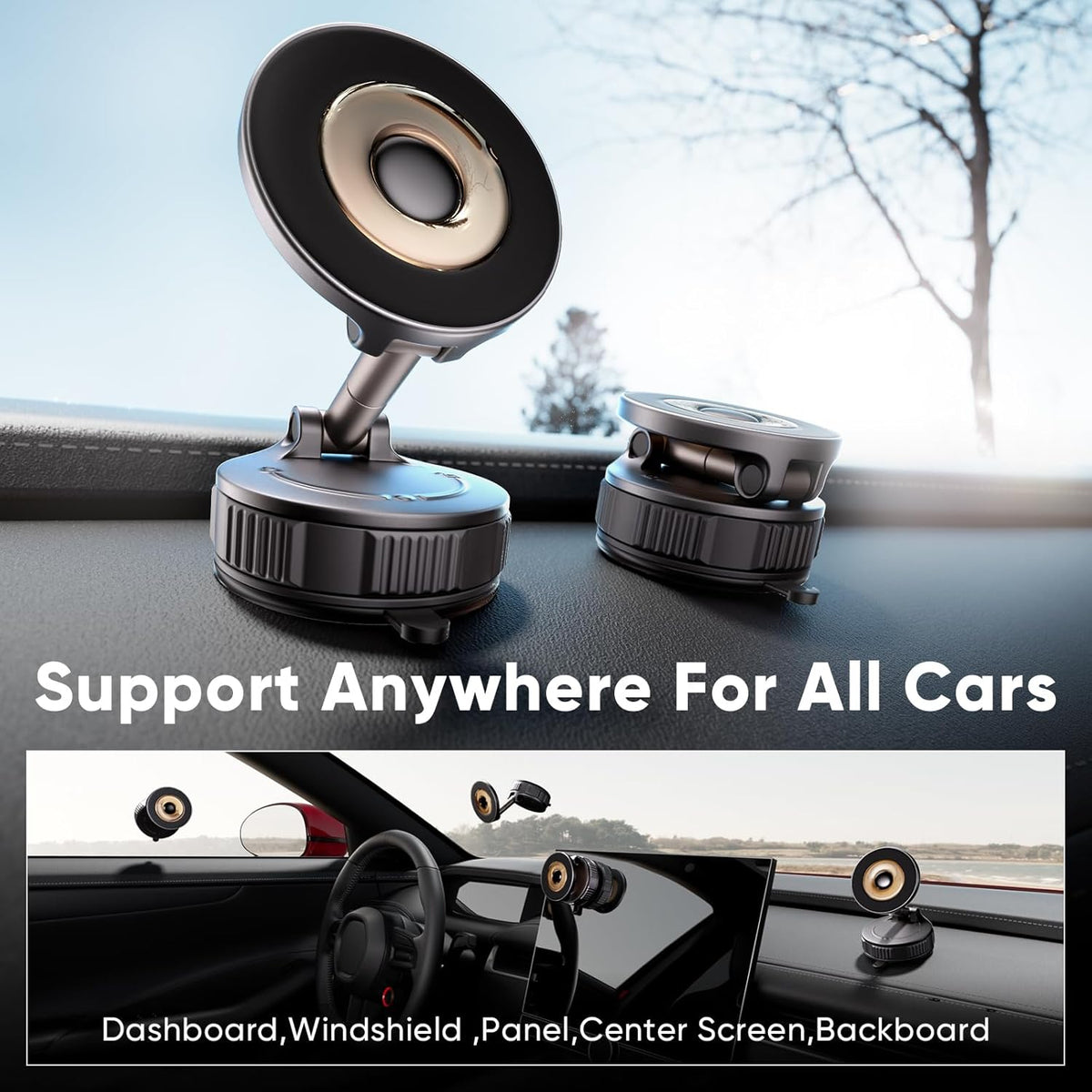 Phone Holders for Your Car, Magnetic Phone Holder for Car Phone Holder [120+ LB Strongest Sucker & 2800gf Strongest Magnetic] 360° Adjustable Magsafe Car Mount for iPhone 16 Pro Max 15 14 13 12 Plus