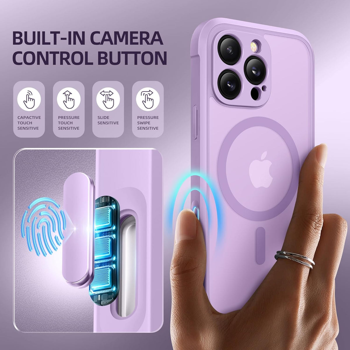 BERFY Magnetic for iPhone 16 Pro Case, Compatible with MagSafe, Built-in Privacy Screen Protector and Upgraded Camera Protection, Anti-Spy Full Body Shockproof Phone Case for 16 Pro 6.3", Light Purple