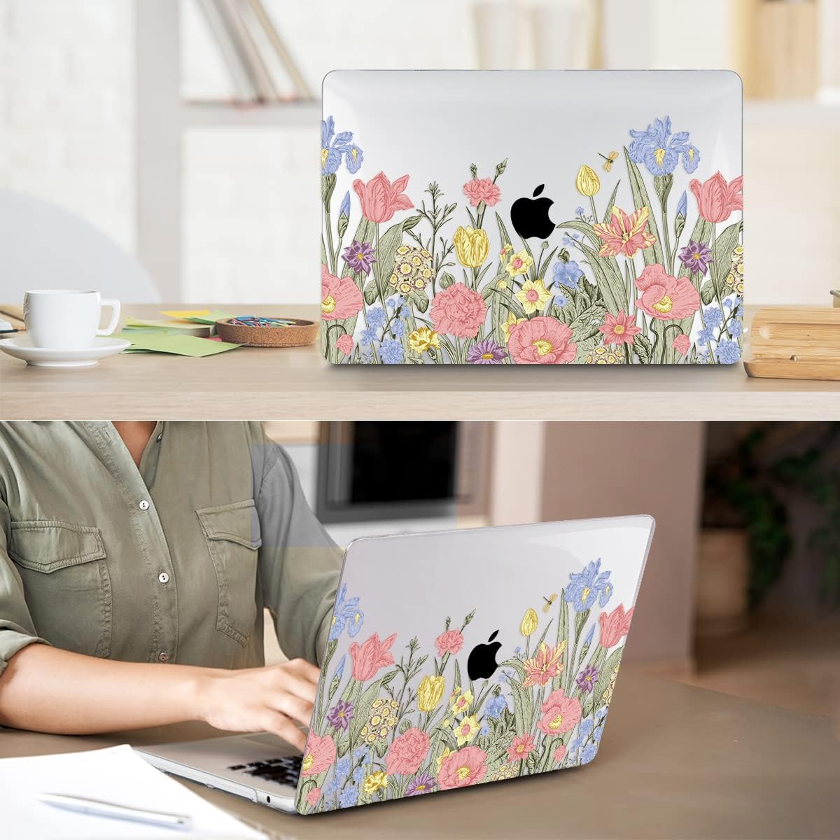 Compatible with MacBook Air 13 inch Case 2025 2024-2022 M4 A3240 M3 A3113 M2 A2681, Plastic Hard Shell&Keyboard Cover&Screen Film&Webcam Cover for MacBook Air 13.6 inch Case, Spring Flowers