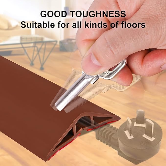 6.5Ft Floor Cord Cover Brown Silicone Cable Protector Easy to Install Wire Organizer and Hider for Home, Office, Garage (Brown-2m)