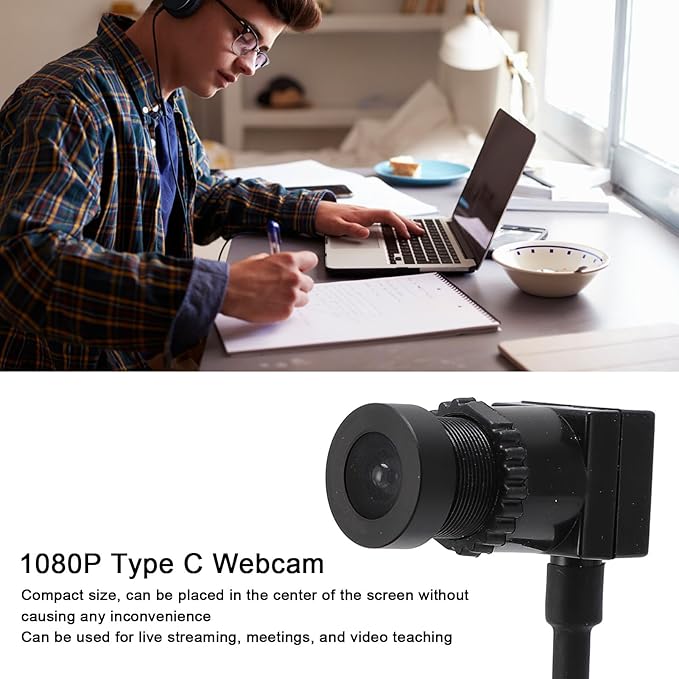 Full HD Webcam with Built in Microphone 1080P Video and Wide Angle Camera for Desktop PC or Laptop Computer 1.5m Plug and Play Fixed Focus USB Type C Webcam