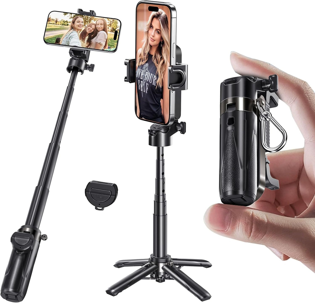 MAGIC JOHN Phone Tripod, Portable Selfie Stick, Pocket Size Selfie Stick for iPhone, Tripod for Phone with Wireless Detachable Remote Control for Photograph, Live Streaming, Video Recording