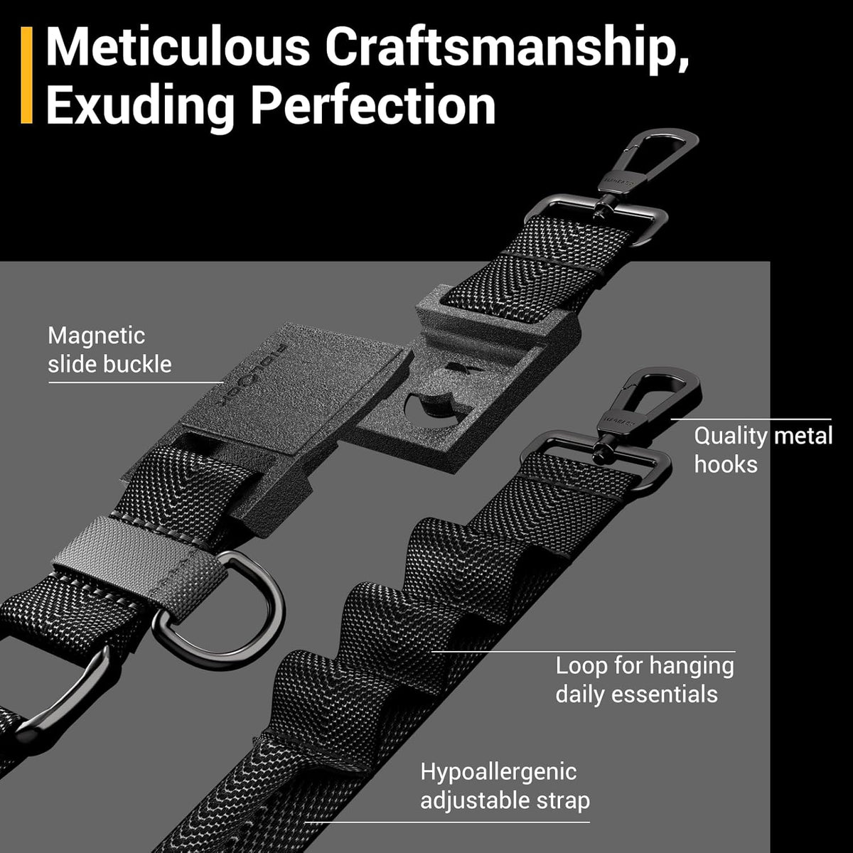 MAGEASY Universal Cell Phone Lanyard - Crossbody Phone Strap for iPhone 16 Pro Max & Most Smartphones, Magnetic Quick-lock System, for Men & Women | Utility (Black)