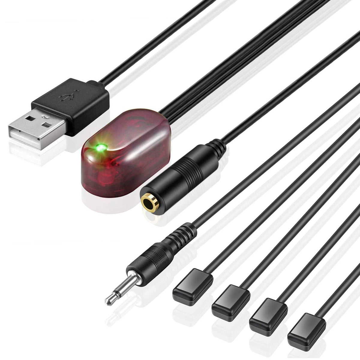 URWOOW IR Repeater Hidden Infrared Remote Extender System 1 Receiver 4 Emitters Control Kit USB Adapter for Amplifier Cable Box Satellite TV Receiver
