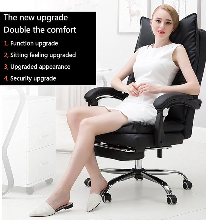 Office Computer Chair Gaming Chair White Pc Gaming Chair Ergonomic Big and Tall Executive Office Chair with Retractable Footrest Rolling Swivel High Back Task Leather Executive Chair for Women for Ho