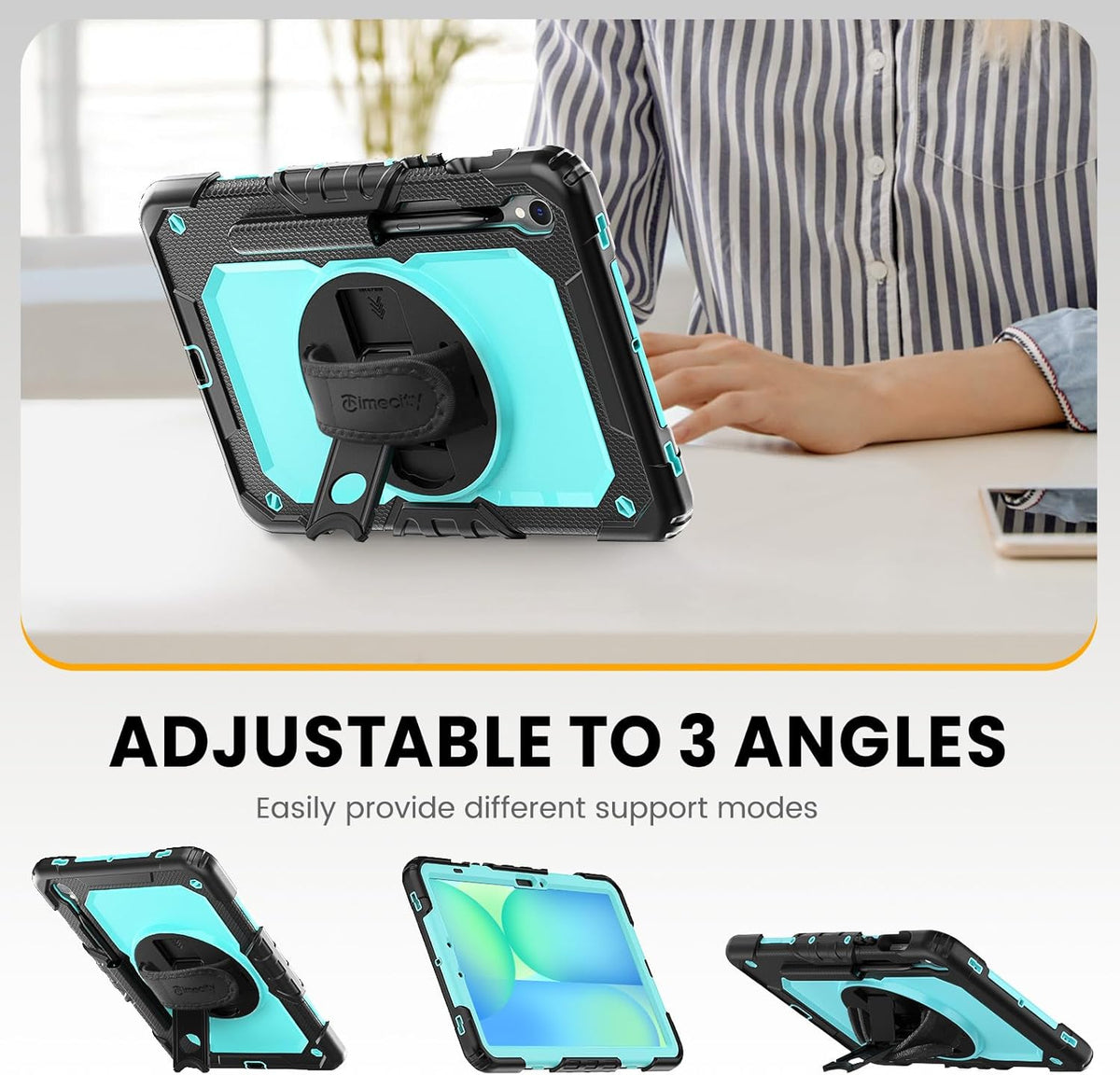 Timecity Case for Samsung Galaxy Tab S10 FE/ S9 FE 5G 10.9 Inch/ S9 11 Inch - Heavy Duty Protective Cover with Screen Protector, Rotating Stand, Shoulder Strap & S Pen Holder | Kids-Friendly, Blue