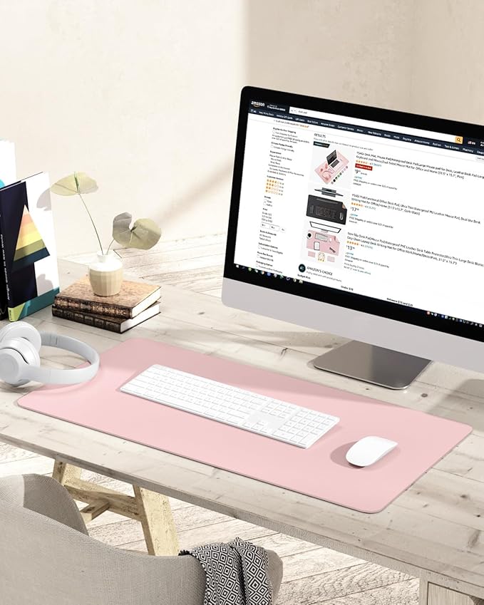 YSAGi Non-Slip Leather Desk Pad Blotter, Waterproof Laptop Computer Desk Keyboard Mat, Table Protector Mat, Large Mouse Pad for Office/Work/Home/Decor(Pink, 31.5" x 15.7")