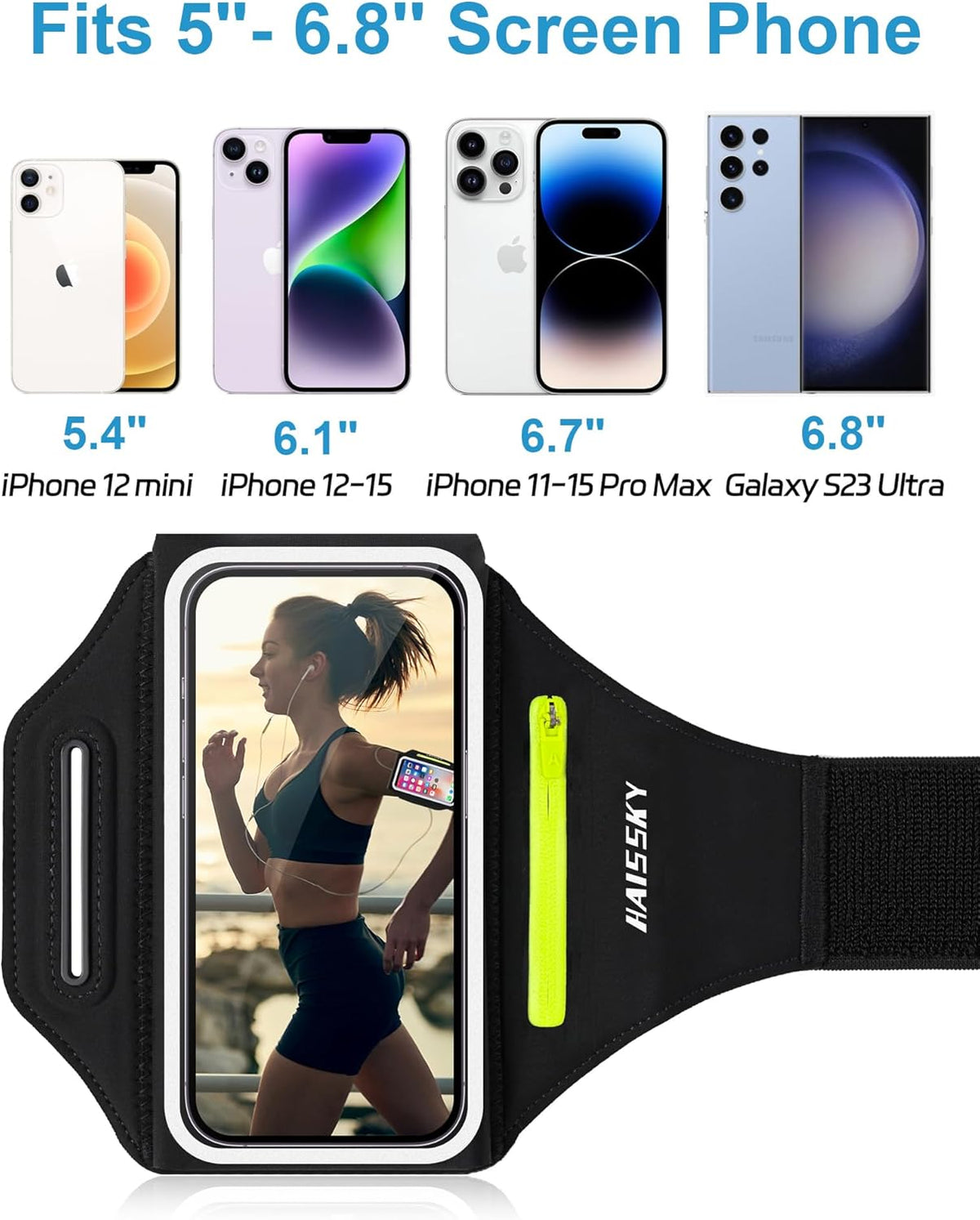 Cell Phone Armbands for Running with Earphone Bag, Arm Band for iPhone 16 15 14 13 12 11 Pro Max Galaxy S21-S24 Ultra, Armband Phone Holder with Car Home Key Pocket for MP3 Player 4-6.8''