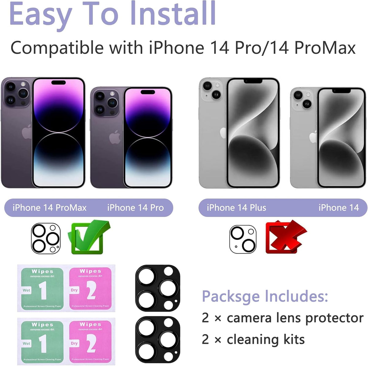 2 Pack Camera Lens Protector for iPhone 14 Pro/iPhone 14 Pro Max,[Not Easy to Breakn ] AR Tempered Glass Strong Adsorption Metal Camera Cover Screen-Black