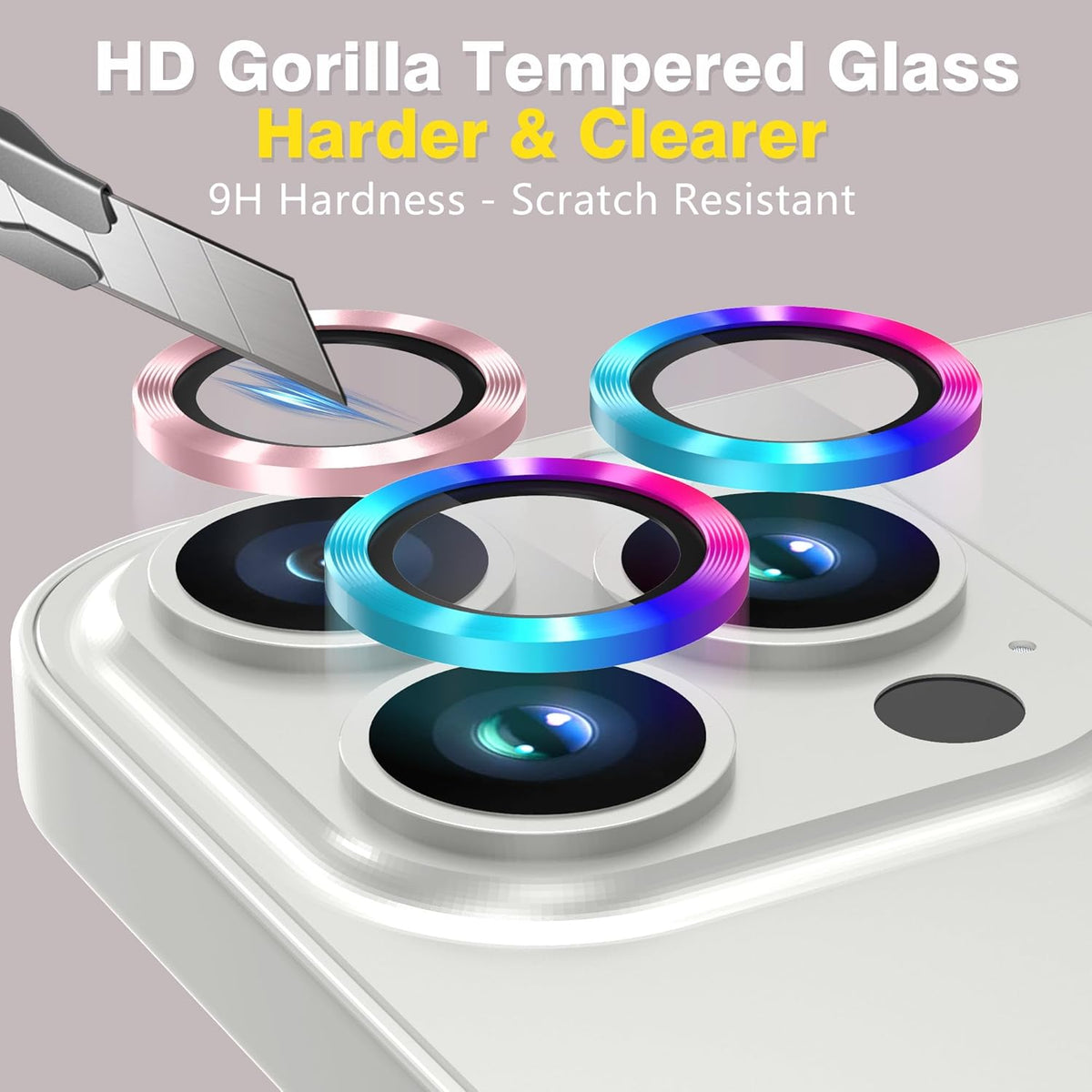 AGVEE 3+3 Camera Lens Protector for iPhone 15 Pro 6.1" / 15 Pro Max 6.7", Brushed Metal Ring 9H Tempered HD Glass Camera Protector Cover Film, Pink