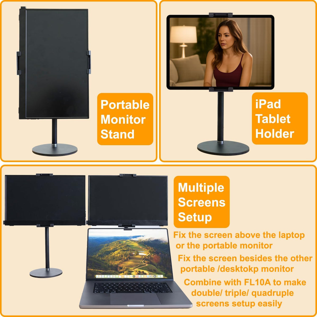FeeLazy 15.6 inch 18.5 inch FL12C Portable Monitor Stand Tablet Stand for Desk Kindle Holder with Metal Disk