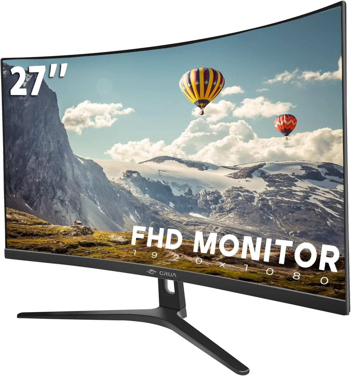 CRUA 27" Curved Monitor, FHD(1920x1080P) VA Panel, 100HZ, 120% sRGB Professional Computer Monitor, Narrow Bezels on Three Sides, Blue Light Filter, Office and Dormitory(HDMI, VGA)-Black