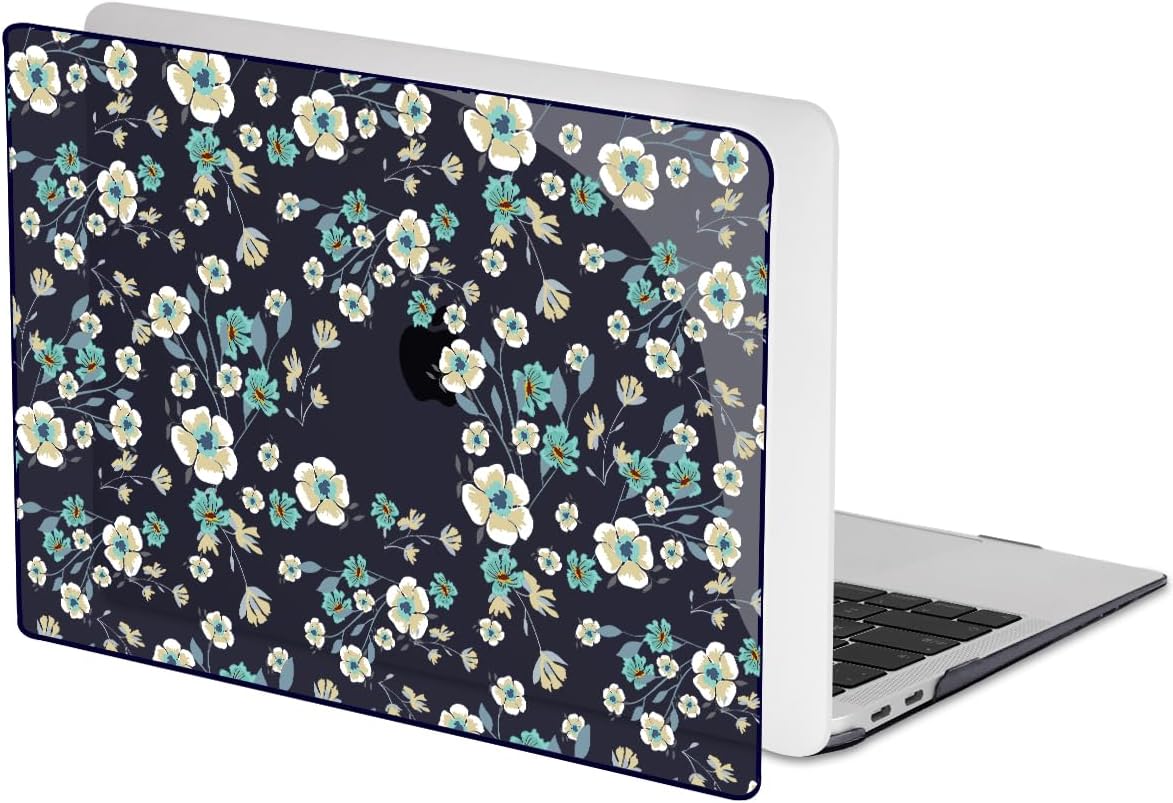 for MacBook Air 13 inch Case 2021 2020 2019 2018 Release M1 A2337 A2179 A1932, Pritned Pattern Plastic Hard Case Cover for MacBook Air 13 M1 with Retina Display Touch ID, Small Green Flowers