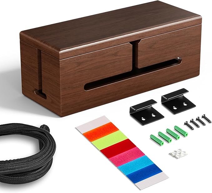 HomeBliss Large Cable Management Box-Stylish Wire Organizer, Wire Concealer and Wire Management Box-Wire Management Box with Protective Sleeve (Brown)