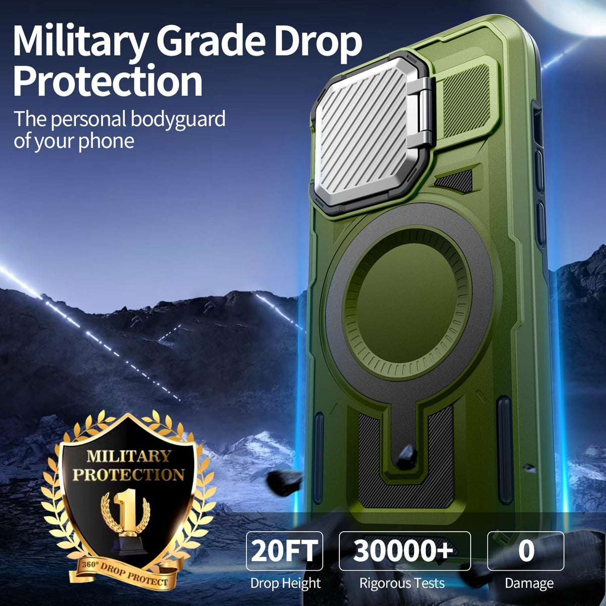 Camera Stand Case for iPhone 13 Pro Max, [Compatible with Mag Safe] [Lens Cover] 2024 Version Military Grade Protective Soft Case for iPhone 13 Pro Max 6.7 inch Men Women, Green