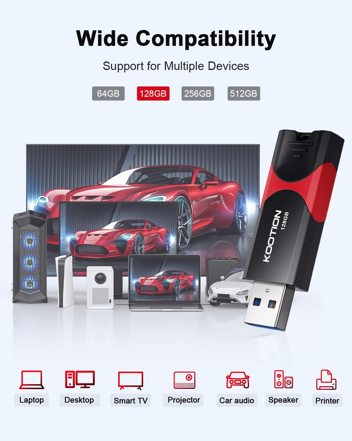 KOOTION 128GB USB Thumb Drive 3.1 Flash Drive Ultra High Speed up to 150MB/s, Retractable Memory Stick, 128G External Solid State Flash Drive