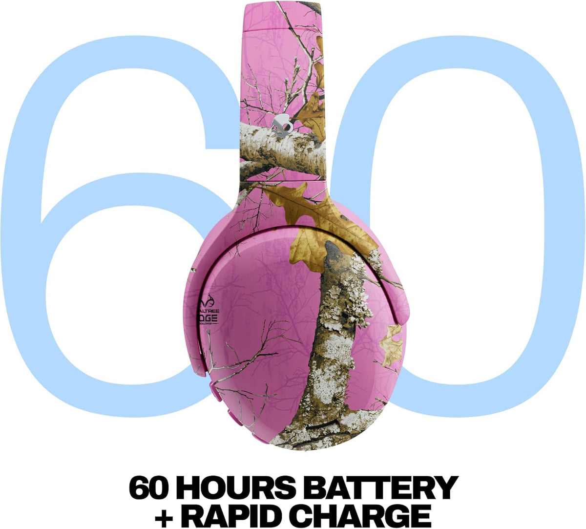 Skullcandy Crusher ANC 2 Wireless Over-Ear Bluetooth Headphones with Multi-Sensory Bass, Active Noise Cancelling, Up to 60 Hours Battery, Microphone for iPhone Android - Realtree Edge Colors Pink