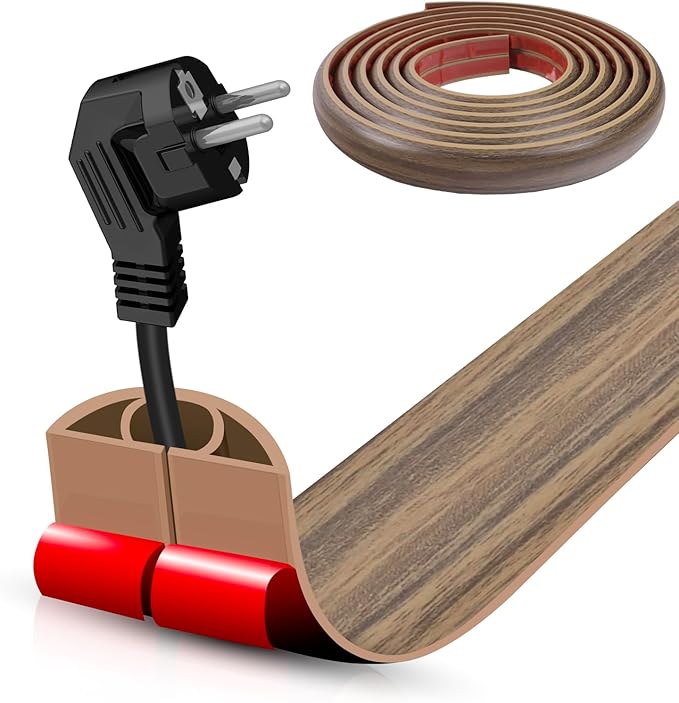 Floor Cord Cover Self Adhesive Cord Hider,20FT Cable Management, Extension Strip Protector for Wires, Prevent Cable Trips for Offices, Gyms, Exhibitions Cavity:0.39"(W) x 0.27"(H) Woodsmokedbrown