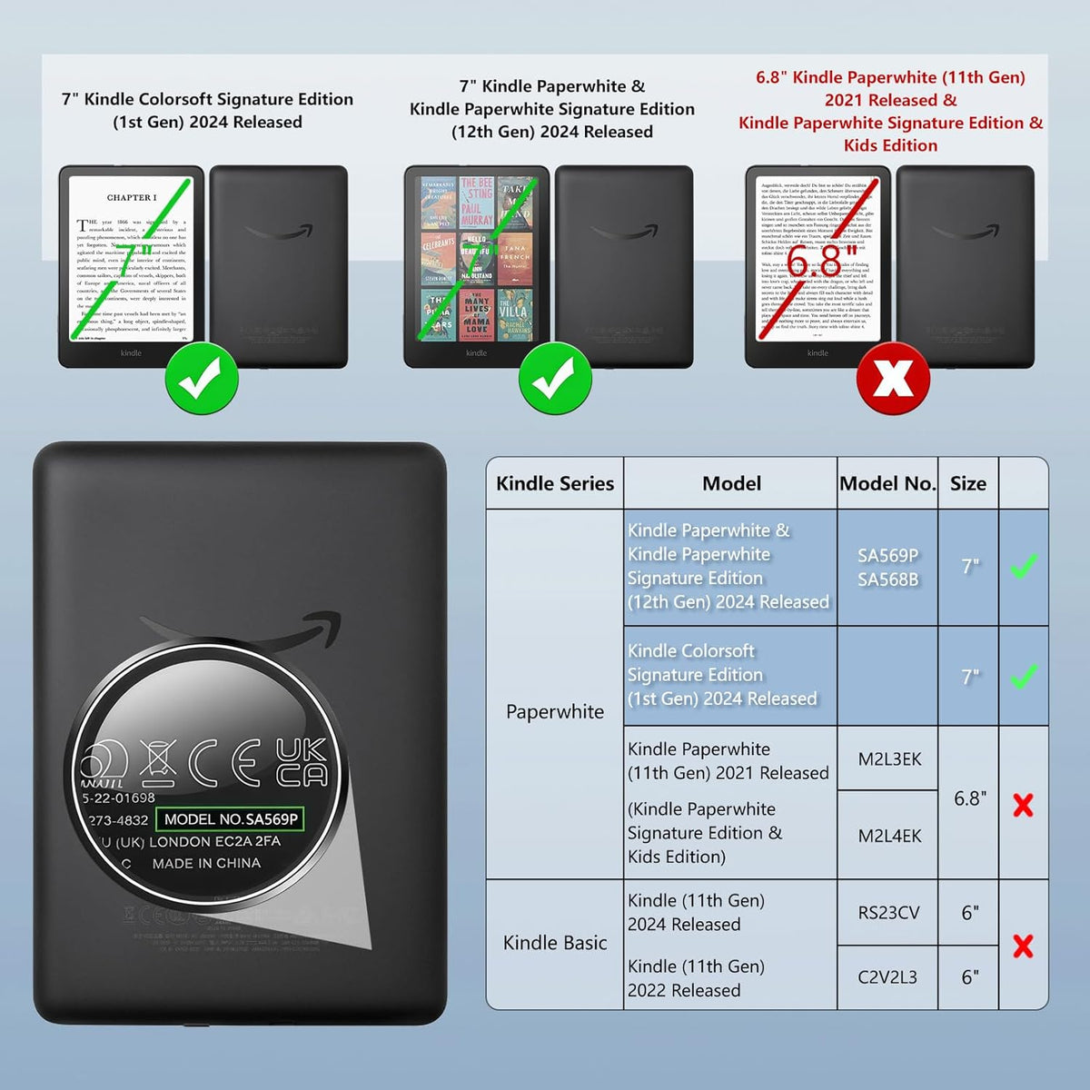 Idocolors 7" Paperwhite(12th Gen-2024), 6(KPW6) Paperwhite(2024), Cute Case for Kindle New e-Reader Kindle Paperwhite
