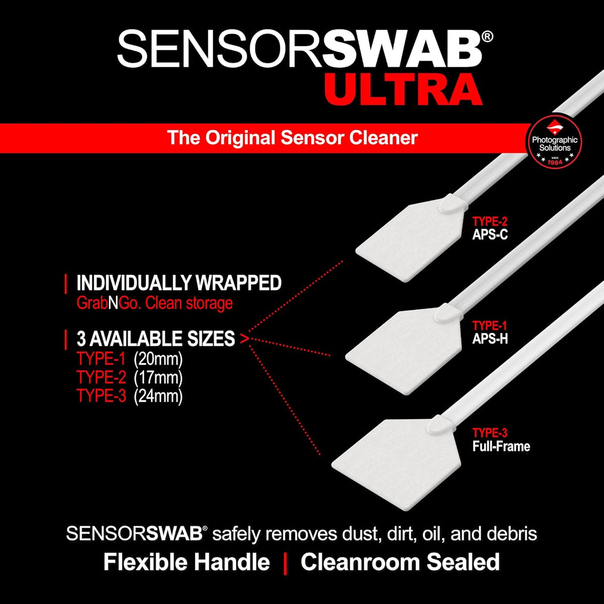 Sensor Cleaning Swab Kit - Eclipse Optic Cleaning Solution (0.5oz/15ml) + Type-3 Sensor Swab Ultra 24mm (Pack of 6) - for Full Frame CMOS and CCD Sensors - Dust & Oil Remover