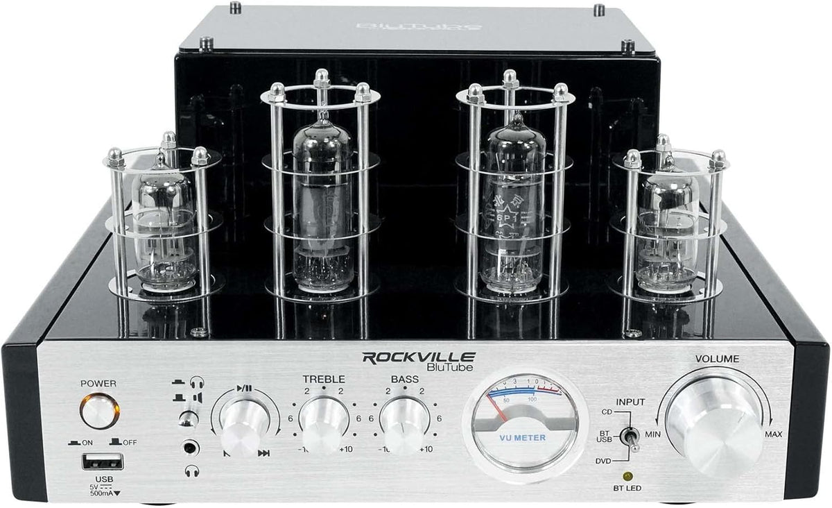 Rockville BluTube 70W Tube Amplifier Stereo Receiver, Bluetooth, EDR, Compact Design, Warm Sound, for Home Audio Enthusiasts
