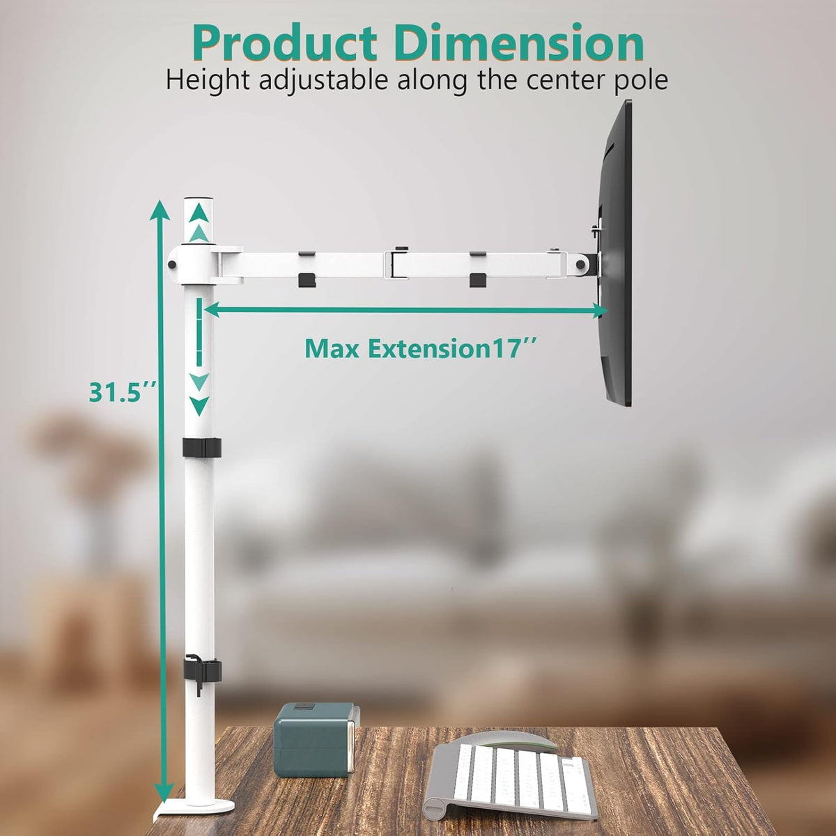 WALI Tall Monitor Stand Desk Mount, Single Extra Tall Monitor Arm Bracket for Computer Screen up to 32 inch, 22lbs (M001XL-W), White