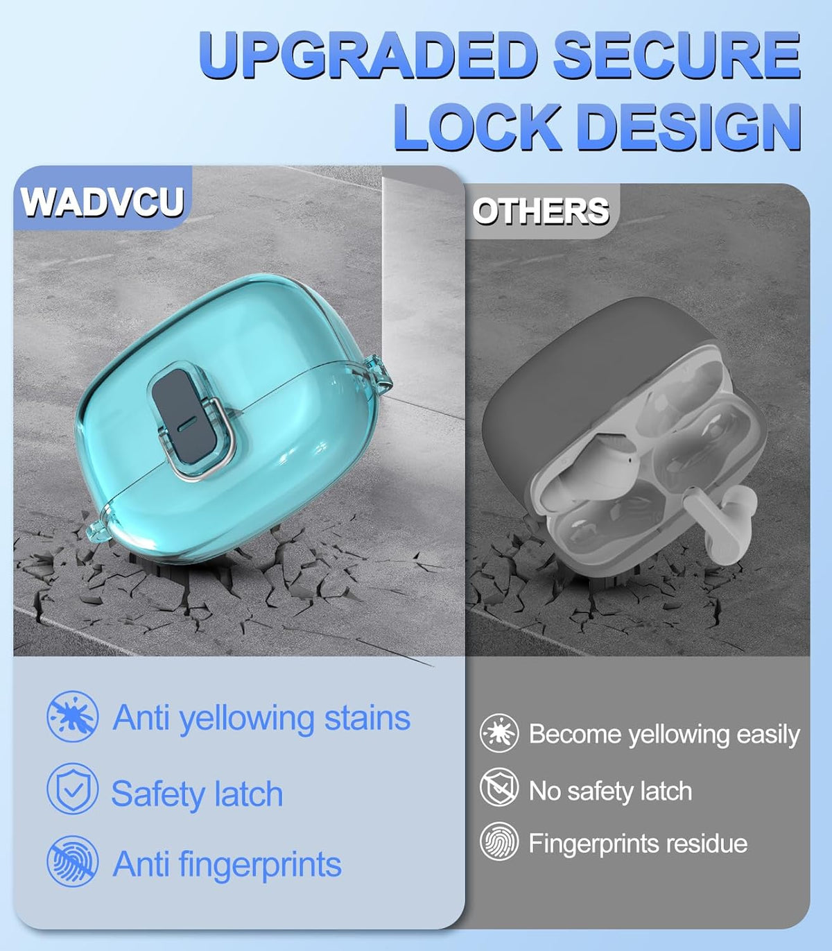 [Upgrade Secure Lock] Case Cover for JBL Vibe 200TWS/JBL Vibe Beam with Cleaner Kit, PC Hard Shell, Clear Blue