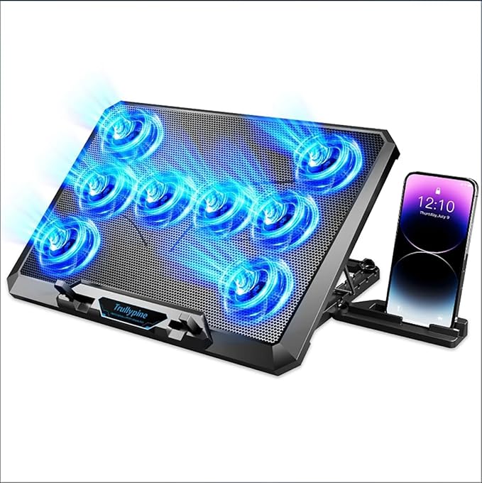 Laptop Cooling pad for Hp 14 inch 14-ep1063cl Gaming laptops Laptop Cooler with 8 Fan Adjustable Speed 5-Level Height Adjustment Mute Silent2 USB-A PortBuilt-in Phone Stand