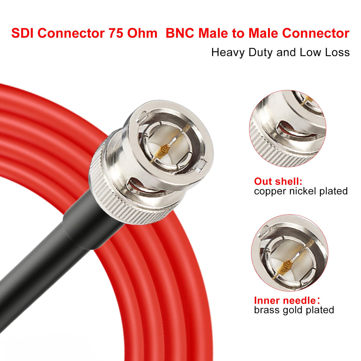 XRDS-RF 12G SDI Cable 2FT, 75ohm RG6 BNC Cable Supports HD-SDI/3G/6G/12G-SDI/4K for Video Security Camera Converter