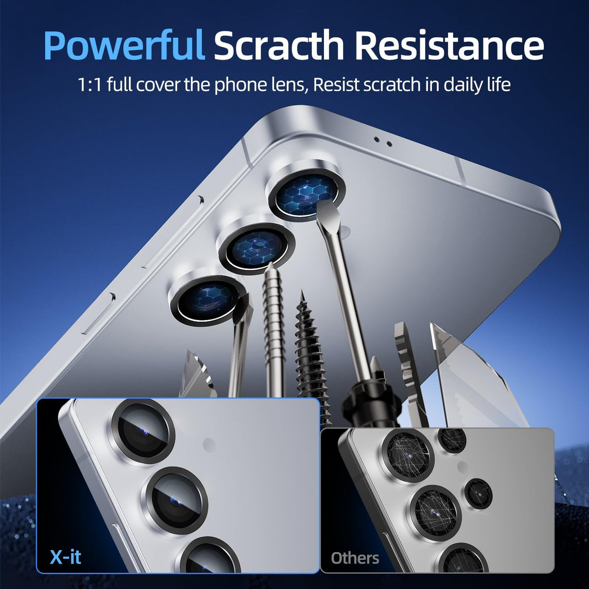 X-it Camera Lens Protector for Samsung S25, 9H Tempered Glass, Independent Metal Aluminum Edge Original Protection Design, Suitable for Phone Case, Anti-scratch, Anti-reflective,Blue