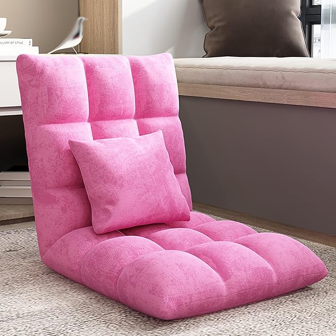 NaKeah Folding Floor Gaming Chair 6-Position Adjustable Floor Lazy Sofa Chair w/Breathable Cotton &amp Skin-Friendly Flannel Ideal for Reading Gaming MeditatingI