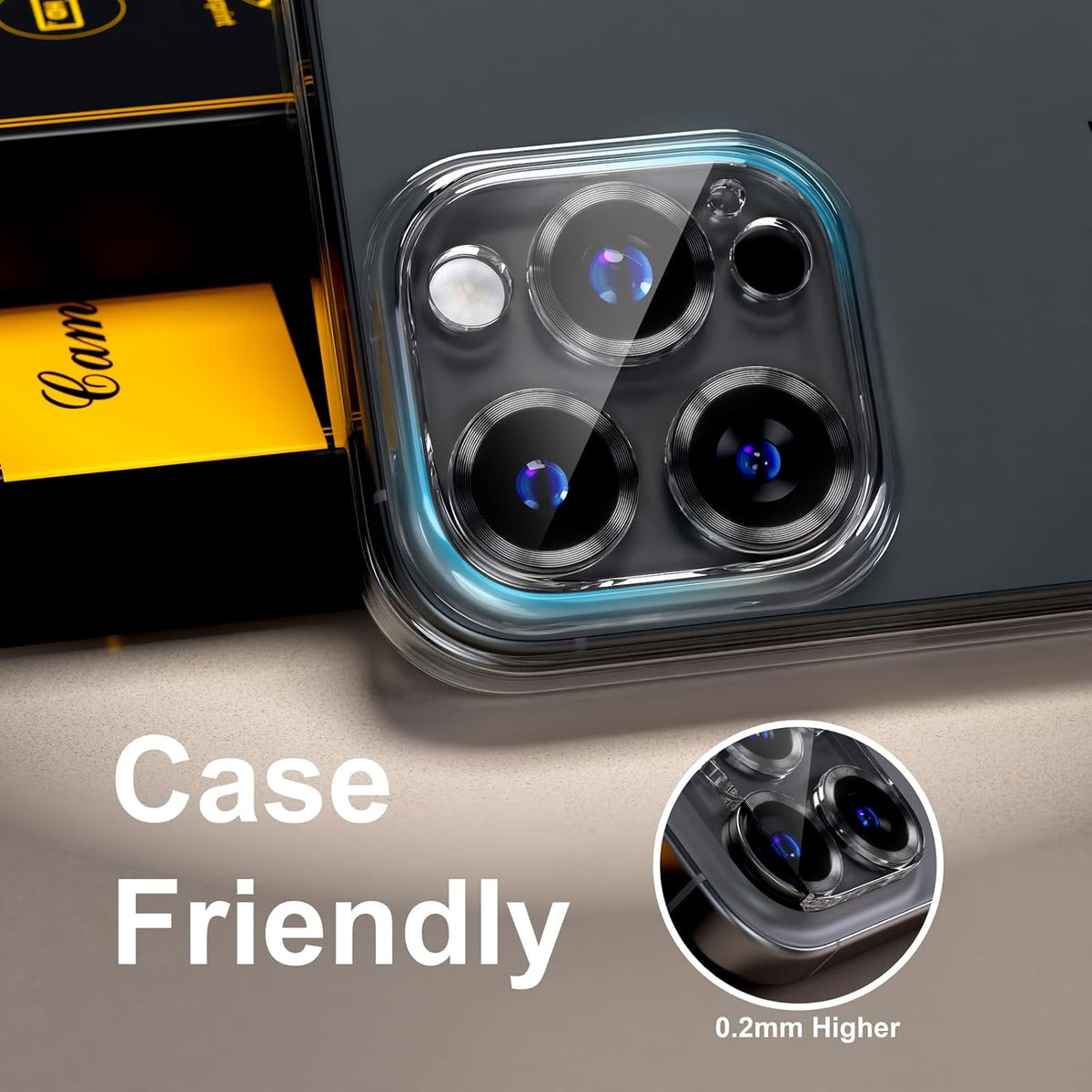 beuxece for 6 Pack iPhone 16 Pro/iPhone 16 Pro Max Camera Lens Protector [Drop Protection] [Case Friendly] [Easy Installation] 9H Tempered Glass Camera Screen Protector Cover, CD Black
