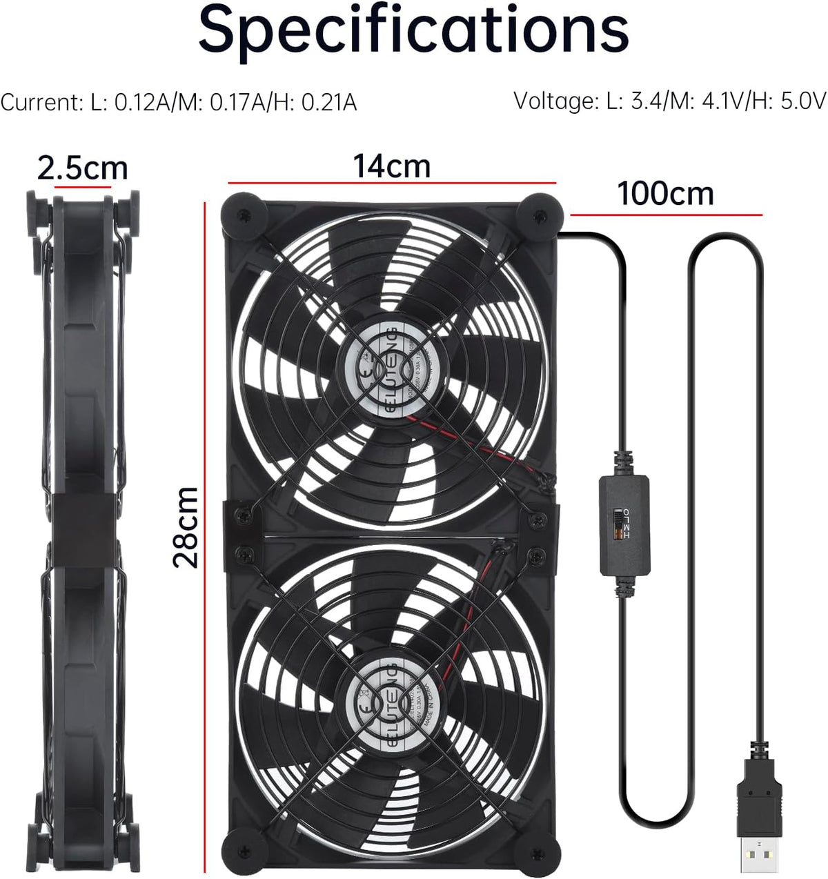 ELUTENG 140mm 3 12V Dual AC USB Computer Fan USB Fans for Cooling Speed Control Computer Fan with AC Plug for Laptop