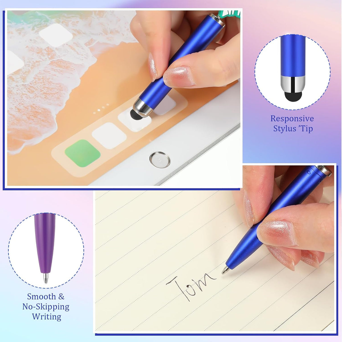 Qilery 30 Pcs Beaded Pens with Stylus Tips Plastic Beaded DIY Stylus 2-in-1 for Rubber Touch Screen Handwriting Ballpoint Pen 1.0mm, Black Ink, Office Supplies(Colorful)