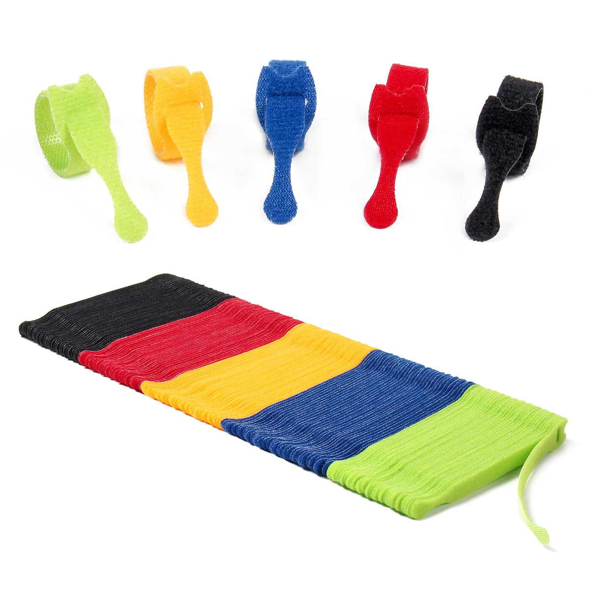 OneLeaf 180PCS Valuable Wire Organizer 4Inch Reusable Cable Ties with Hook and Loop, Colorful Fastening Cord Ties Wire Management for Home, Office, Data Centers, and Electronics, 5 colors
