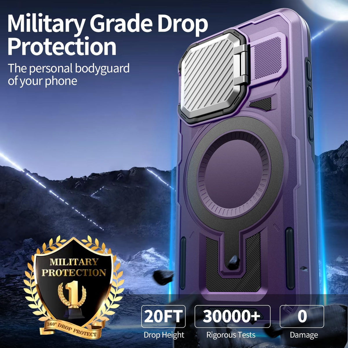 Camera Stand Case for iPhone 16 Plus, [Compatible with Mag Safe] [Lens Cover] 2024 Version Military Grade Protective Soft Case for iPhone 16 Plus 6.7 inch Men Women,Purple