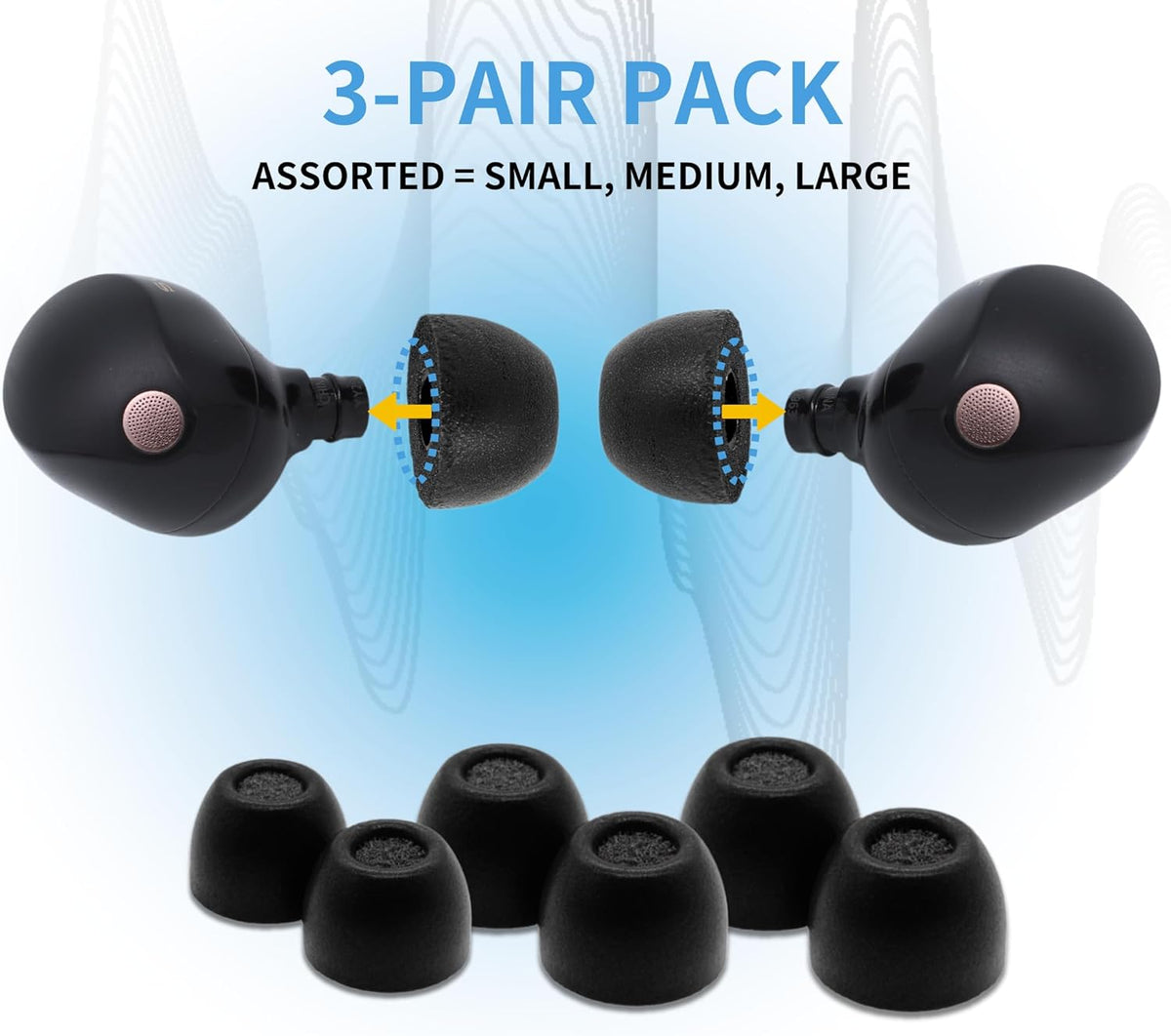 Comply TrueGrip | Premium Memory Foam Replacement Earbud Tips for Sony True Wireless Earbuds | Enhanced Comfort, Secure Fit, Superior Noise Isolation, Cleaning Tool | Black (S/M/L) (3 Pairs)