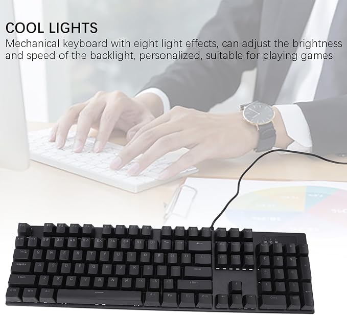 Wired Mechanical Keyboard: 104 Keys Blue Switch Backlit Keyboard with 8 Types of Backlit Illumination for Gaming and Office