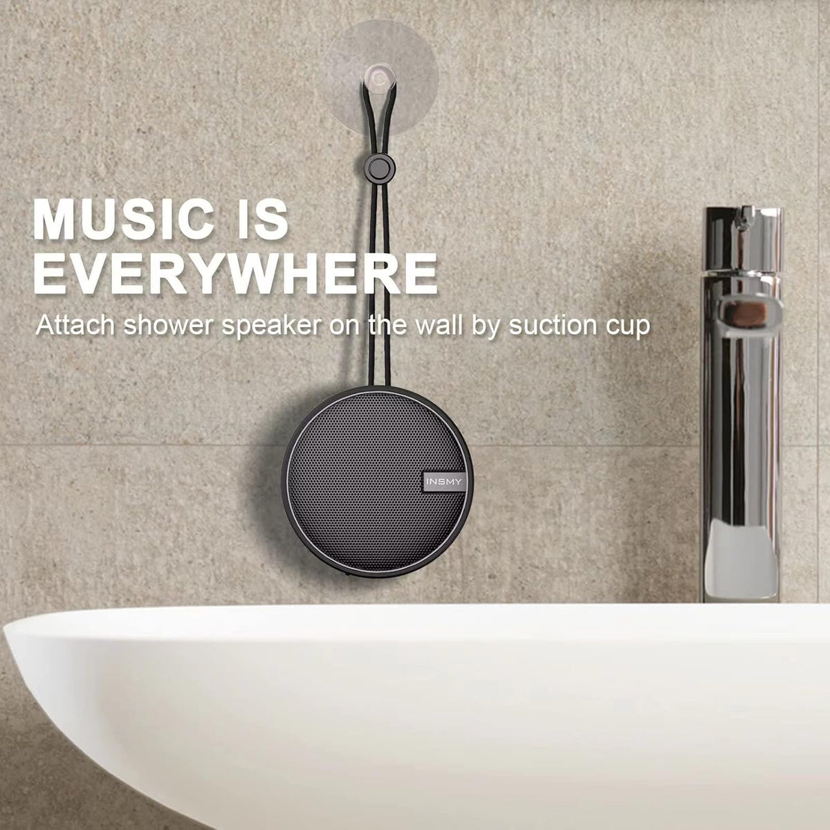 INSMY C12 IPX7 Waterproof Shower Bluetooth Speaker, Portable Small Speaker, Speakers Bluetooth Wireless Loud Clear Sound Support TF Card Suction Cup for Kayak Canoe Beach Gift (Black)