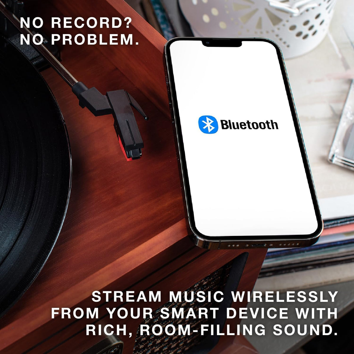 Victrola The Quincy 6-in-1 Bluetooth Record Player & Multimedia Center with Built-in Speakers – 3-Speed Turntable, CD & Cassette Player, AM/FM Radio, Wireless Music Streaming (Grey Wood)