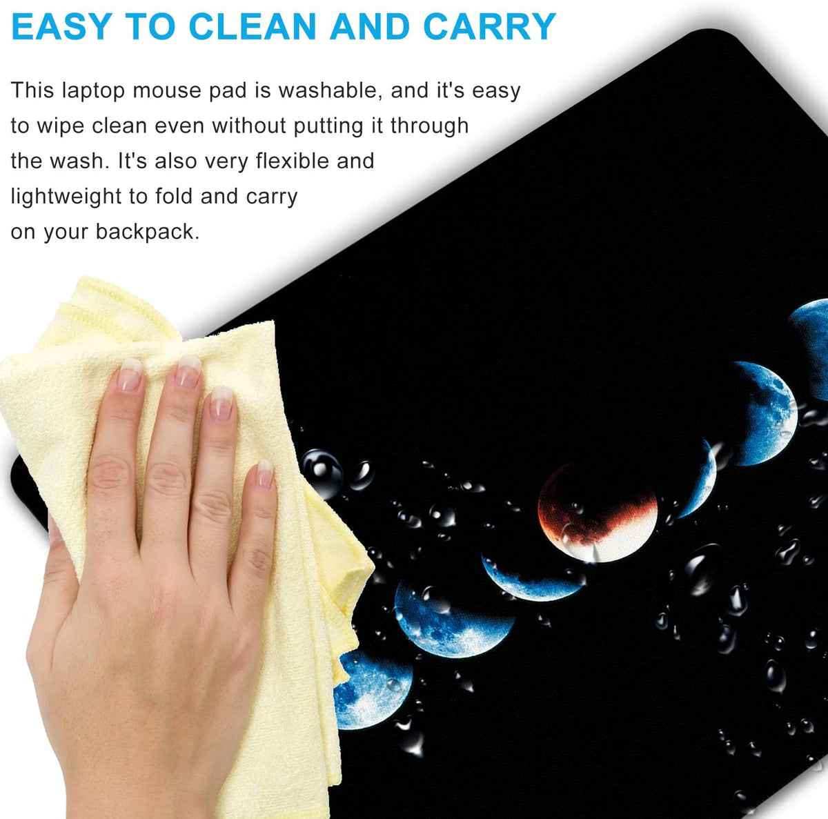 Starry Moon Mouse Pad Personalized Moon Phase Design Computer Laptop Non-Slip Rubber Mousepad 9.5x7.9 Inch